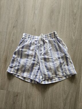 Beach Lunch Lounge Linen Blend Striped Shorts Blue White Beige